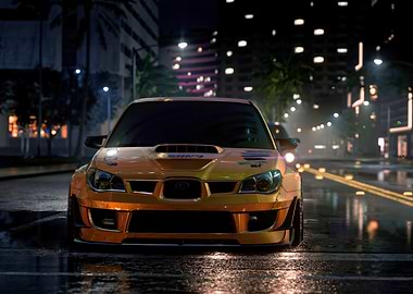 Yellow Subaru in City