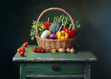 Wicker Basket of Fresh Produce