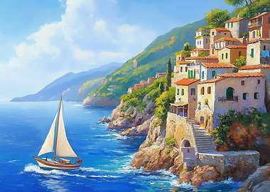 Mediterranean Village Seascape