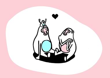 Cute Family of Three monkeys