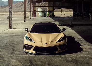 Beige Corvette in Desert Setting