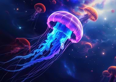 Neon Jellyfish in Space