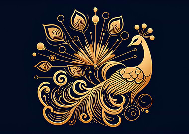 Golden Peacock Illustration
