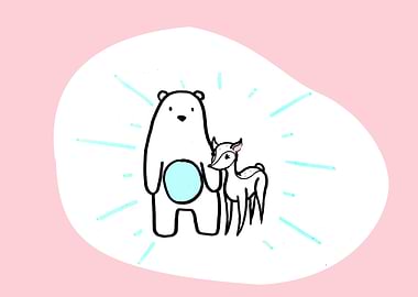 Cute Bear and Fawn Illustration