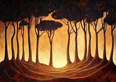 Silhouetted Trees at Sunset