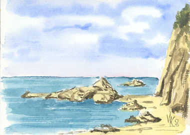 Watercolor Coastal Scene Almyra beach Greece