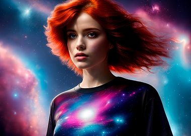 Woman with Red Hair in Space
