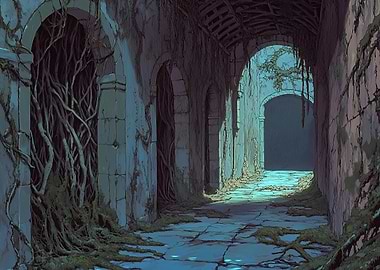 Forgotten Ruins: Overgrown Gothic Corridor