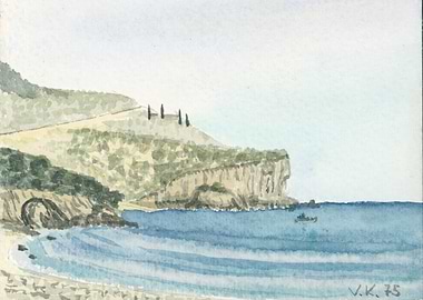 Livadi beach Thassos - Coastal Watercolor Landscape