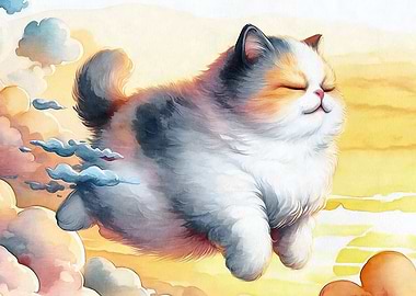 Flying Cat Watercolor