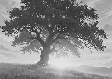 Eternal Oak: A Tranquil Meadow Escape