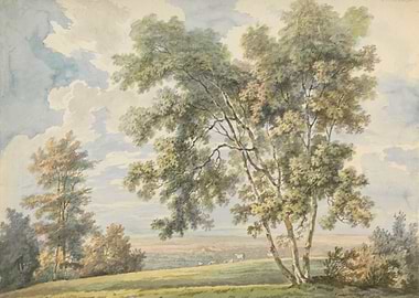 Watercolor Landscape with Trees