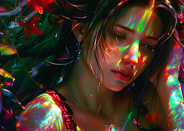 Woman in Holographic Light