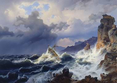 Shipwreck on Rocky Coast