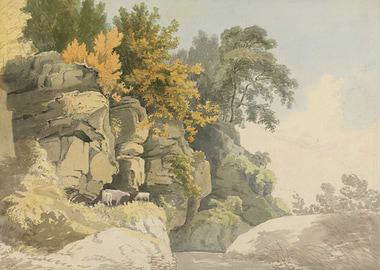Watercolor Landscape with Sheep