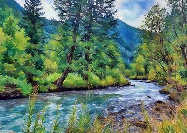 Val Ferret River Through Forest in Courmayeur Mont Blanc