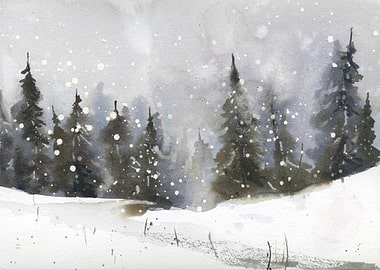 Snowy Forest Watercolor