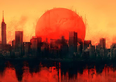 Red Sunset Cityscape