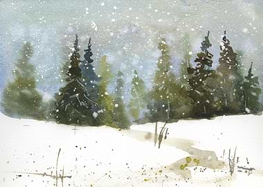 Snowy Forest Watercolor