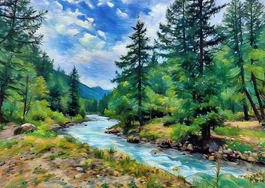 Val Ferret River Through Forest in Courmayeur Mont Blanc