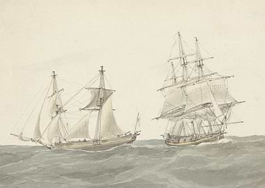 Two Sailing Ships at Sea