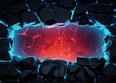 Cracked Wall with Red and Blue Glow