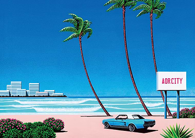 Hiroshi Nagai Retro Beach Cityscape