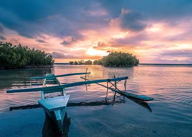 Sunset Boat in Calm Waters