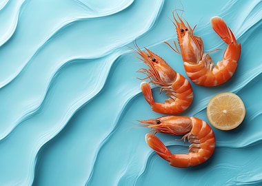Shrimp on Blue Background