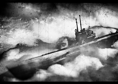 Submarine in Stormy Sea