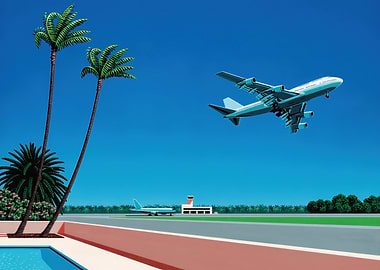 Hiroshi Nagai Airplane Landing Palm Trees