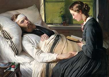 Woman Reading to Sick Man