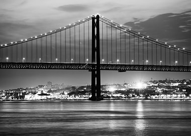 25 de Abril Bridge in Lisbon by Night