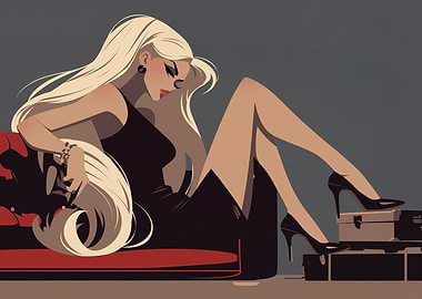 Glamorous Woman in Black Dress