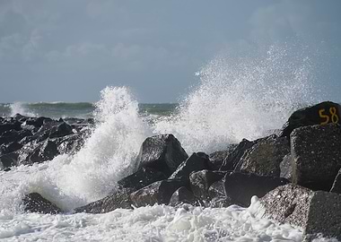 Waves Crashing on Rocks in Denmark