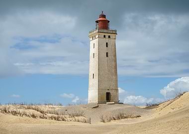 Lighthouse on Sandy Shore (Rubjerg Knude Fyr on the Danish coast of Rubjerg Knude)