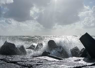 Waves Crashing on Rocks in Denmark