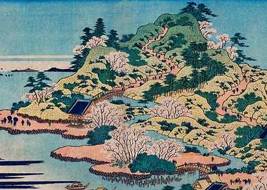 Japanese Landscape with Cherry Blossoms