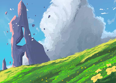 Fantasy Landscape with Giant Rock