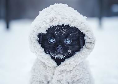 Black Kitten in Snow