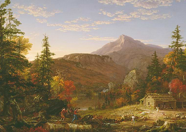 Autumn Landscape with Log Cabin