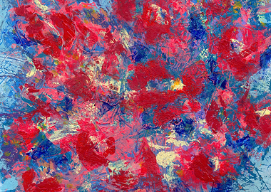 Abstract Red and Blue Painting of Flowers