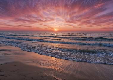 Vibrant Ocean Sunset with Pink and Purple Sky Reflections