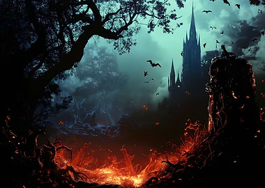 Gothic Castle and Fire