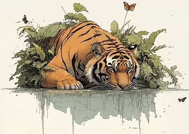 Tiger Drinking Water