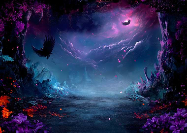 Fantasy Night Sky with Birds