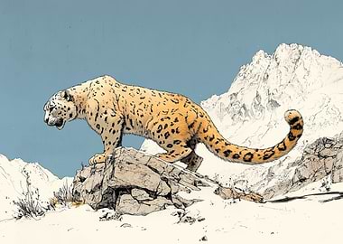 Snow Leopard in Mountain Landscape