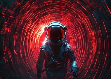 Astronaut in Red Tunnel