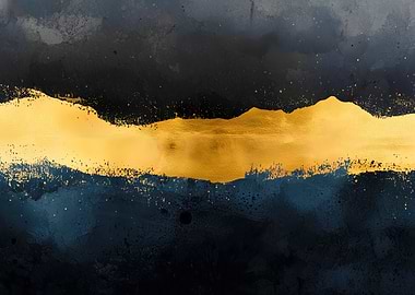 Gold and Blue Abstract Art