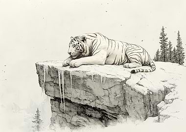 White Tiger on Cliff